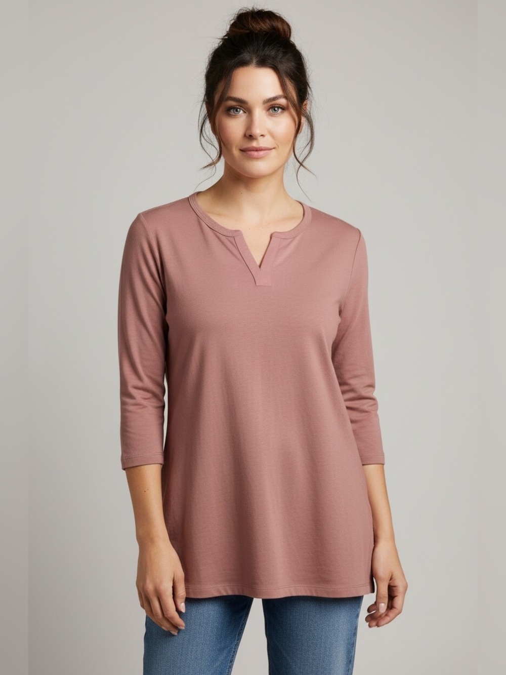 L.L.Bean Interlock 3/4 Sleeve Split Neck Tunic Women’s Medium Casual, Everyday